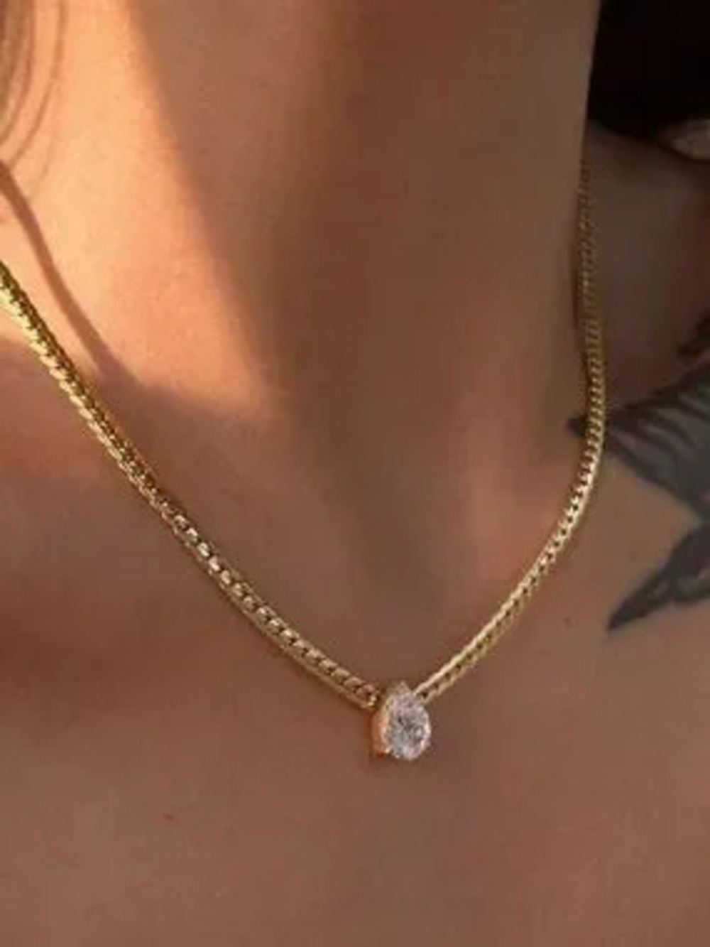 Celestia Teardrop Crystal Herringbone Necklace